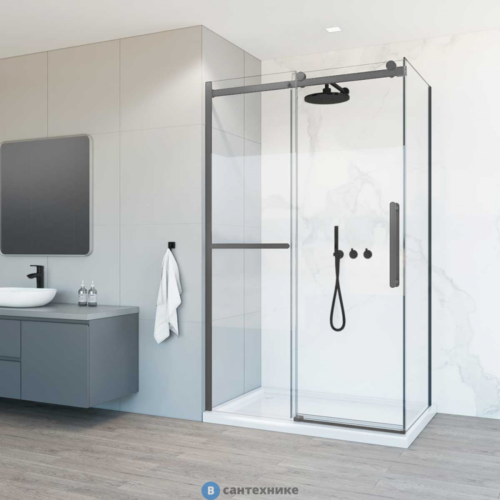 Душевой уголок Vincea Como Soft VSR-1CS1013CLGM, 1300*1000, вороненая сталь, стекло прозрачное