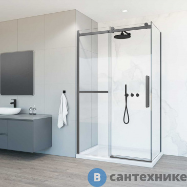 картинка Душевой уголок Vincea Como Soft VSR-1CS1013CLGM, 1300*1000, вороненая сталь, стекло прозрачное