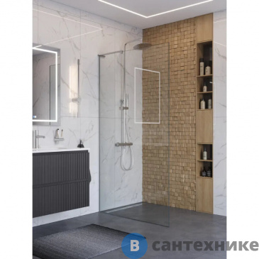 картинка Душевая перегородка BelBagno UNO-L-1-TB-110-C-Cr универсальная с односторонним входом, стекло прозрачное, профиль хром, 1100x2000 мм
