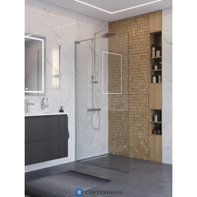 Душевая перегородка BelBagno UNO-L-1-TB-110-C-Cr универсальная с односторонним входом, стекло прозрачное, профиль хром, 1100x2000 мм