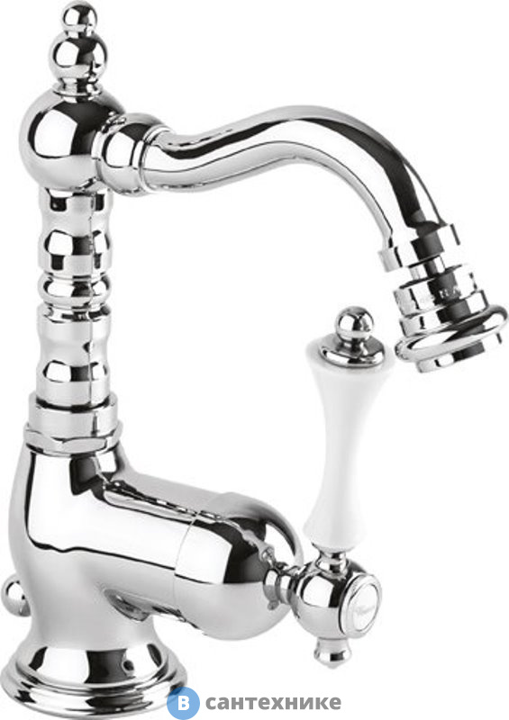 Смеситель Cezares MARGOT-BSM2-01-Bi для биде однорычажный c донным клапаном, хром, ручка белая