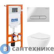 Комплект BelBagno 4 в 1 BB051CHR/BB051SC/BB002-80/BB005-PR-CHROME (унитаз подвесной BelBagno AMANDA BB051CHR с сиденьем BB051SC + система инсталляции для унитазов BelBagno BB002-80 с кнопкой смыва BB005)