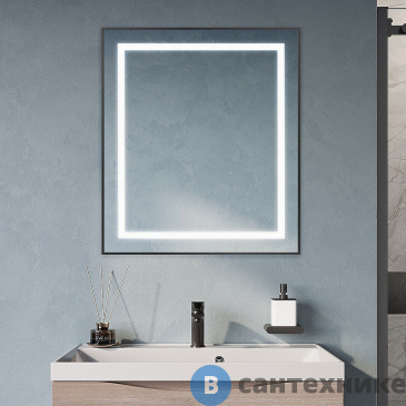 картинка Зеркало BelBagno SPC-KRAFT-700-800-SENS-NERO в алюминиевой раме со встроенным светильником и сенсорным выключателем по периметру рамы, 700x800x32 мм