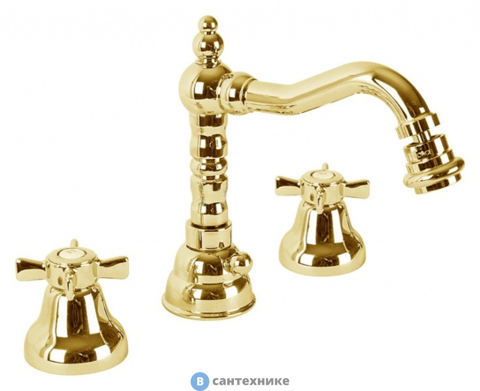 Смеситель Cezares LORD-BBS2-03/24 на биде на три отверстия с донным клапаном золото, ручки золото