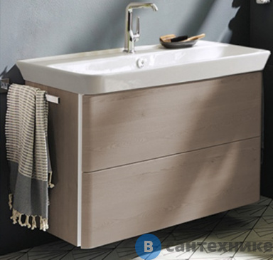 картинка Тумба Burgbad Iveo подвесная с умывальником с 1 отв под смес. 1000х492х721 мм. 2 выдв ящика, сифон в компл. F2834 фланелевый дубовый (SFEN100F2834G0161C0001*1)