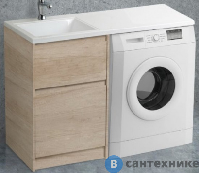 картинка Тумба под раковину BelBagno 120 см KRAFT-LVD-580/1200-2C-PIA-RNN напольная с двумя выкатными ящиками для установки рядом со стиральной машинкой, Rovere Nebrasca Nature