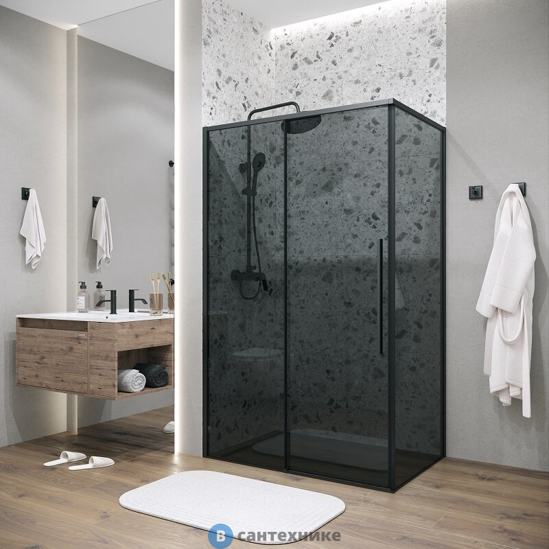 Душевое ограждение Grossman Galaxy (140х100х195) раздвижная, черный матовый, стекло тонированное (120.K33.01.1410.21.10)