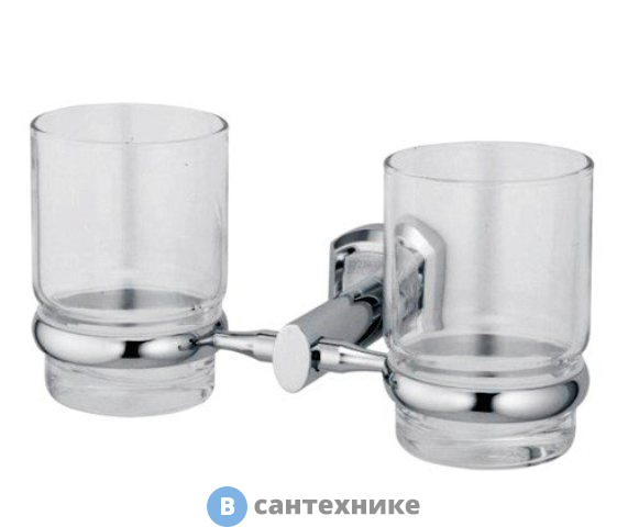 Подстаканник двойной стеклянный WasserKRAFT Oder K-3028D металл, хромоникелевое покрытие, прозрачное стекло