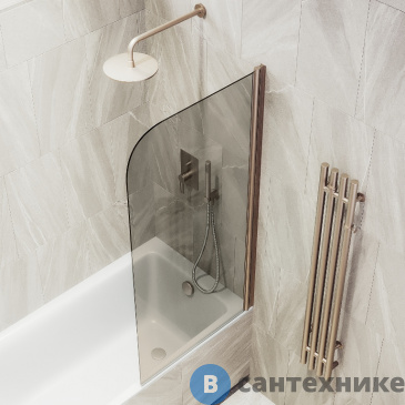 картинка Шторка для ванны поворотная на монопетле MaybahGlass 1400*400 Стекло 6 мм Бронза (MGV-601-2)