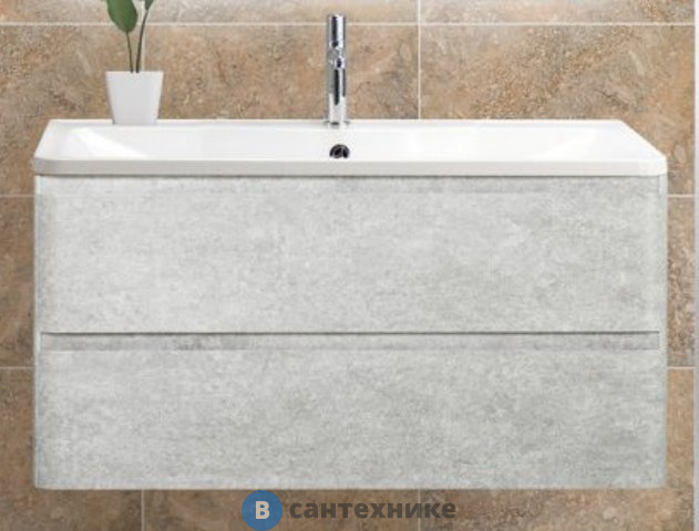 Тумба под раковину BelBagno 80 см ALBANO-800-2C-SO-CVG подвесная с двумя выкатными ящиками Cemento Verona Grigio