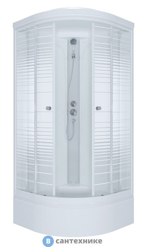 Душевая кабина Тритон Стандарт 100*100 В 1/4 круга, сред. подд., Аква, Полосы, Белый, ДН4 (DK172)