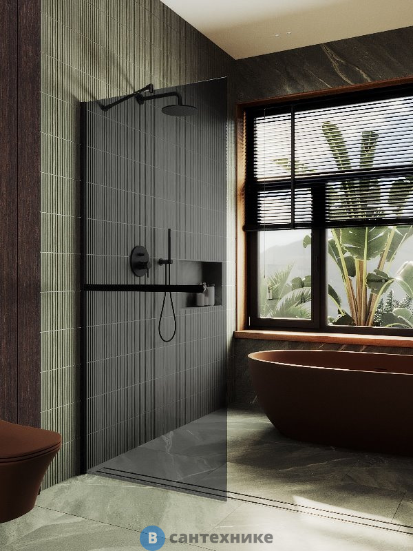 Душевая перегородка в профиле MaybahGlass 1950*690 Стекло 8 мм Графит +Полотенцесушитель (MGD-723-6ш)