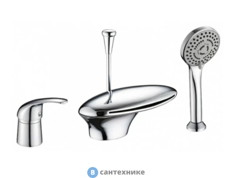 Смеситель Orange IRIS M41-333cr однозахватный для установки на борт ванны с душевыми аксесуарами (шланг, лейка, держатель)