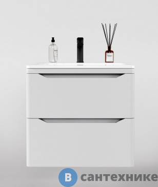 картинка Тумба под раковину Style line подвесная Марелла 60 (2 ящ.) Люкс антискрейтч белый матовый, PLUS (2000672466003)