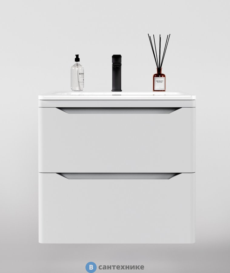 Тумба под раковину Style line подвесная Марелла 60 (2 ящ.) Люкс антискрейтч белый матовый, PLUS (2000672466003)
