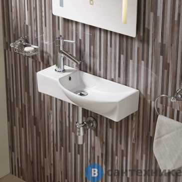 картинка Раковина WELTWASSER AISBACH 7945 GL-WT L подвесная (глянцевая белая) 450х240х125 мм