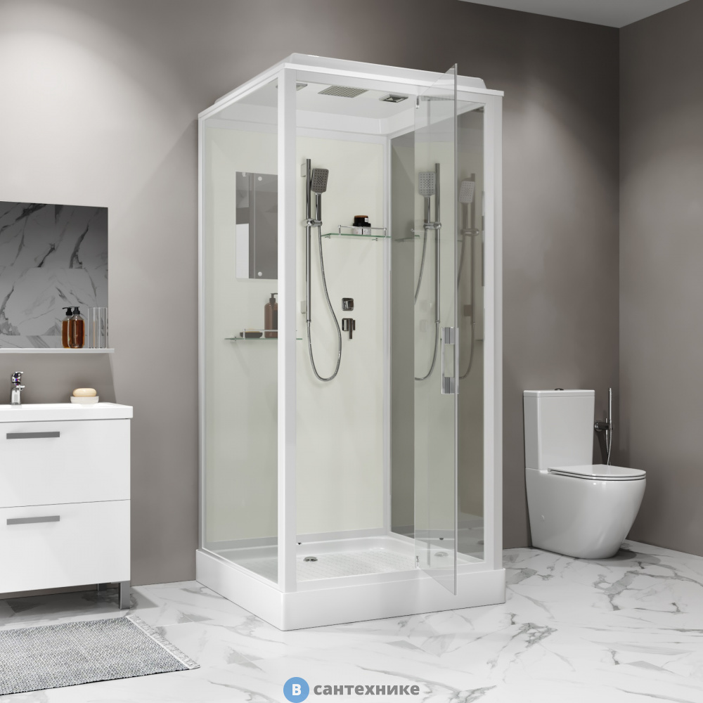 Душевая кабина Niagara Standart ST100/15Q (100х100х215) квадрат, поддон 15см, распашная, проф. белый