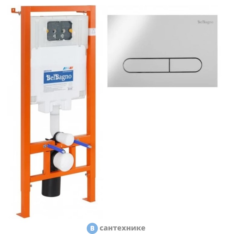 Комплект BelBagno 2 в 1 BB002-80/BB005-PR-CHROME (инсталляция для унитазов BelBagno BB002-80 с кнопкой смыва BB005-PR-CHROME)