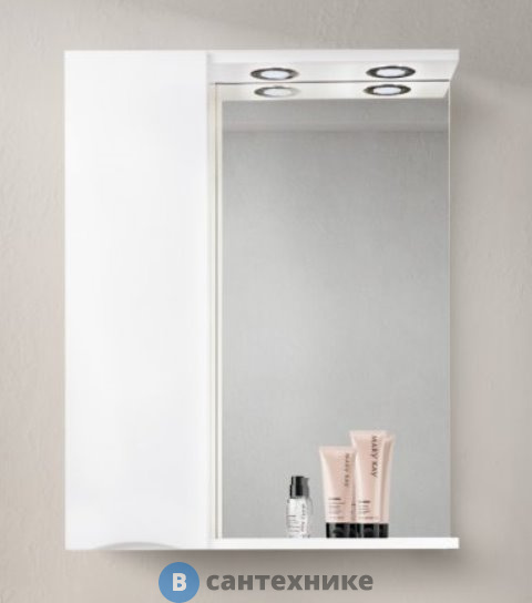 Шкаф зеркальный BelBagno 60 см MARINO-SPC-600/750-1A-BL-P-L подвесной с одной распашной дверцей с доводчиками, с подсветкой, левосторонний, Bianco Lucido