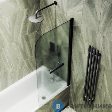 картинка Шторка для ванны поворотная на монопетле MaybahGlass 1400*600 Стекло 6 мм Сатин +Полотенцесушитель (MGV-781-6)