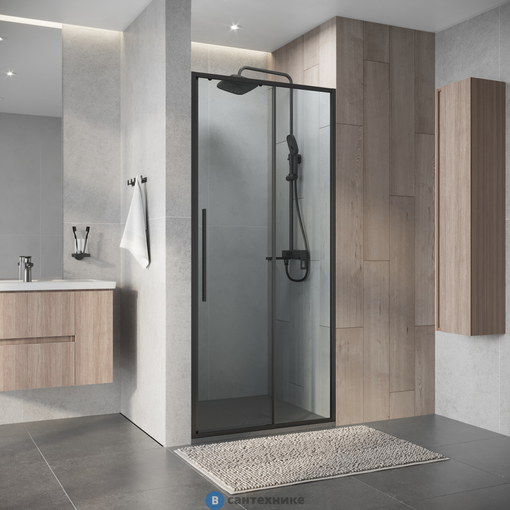 Дверь в нишу Niagara Nova NG-34-10AGR (100х195) раздвижная, графит, стекло прозрачное 