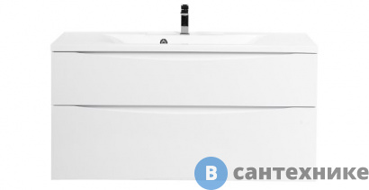 картинка Тумба под раковину BelBagno MARINO-H60 подвесная с двумя выкатными ящиками, Bianco Lucido, 1100x450x600, MARINO-H60-1100-2C-SO-BL-P