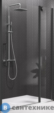 картинка Дверь для душа NOVELLINI YOUNG с неподвижным сегментом 980-1020х2000 мм, распашная, одностворчатая, реверсивная, профиль чёрный мат., стекло прозр. (Y22P97-1H)