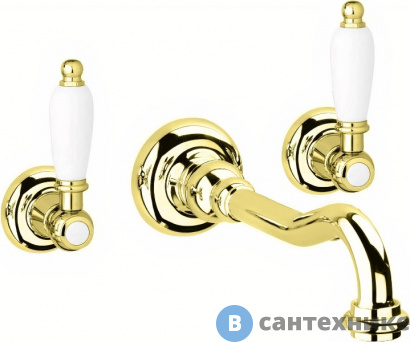 картинка Смеситель Cezares FIRST-BLS1-03/24-Bi встраиваемый для раковины, золото, ручки белые