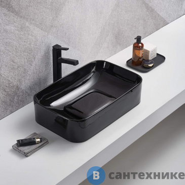 картинка Раковина WELTWASSER ELBACH 78575-70 MT-BL накладная (матовая черная) 705х350х150 мм