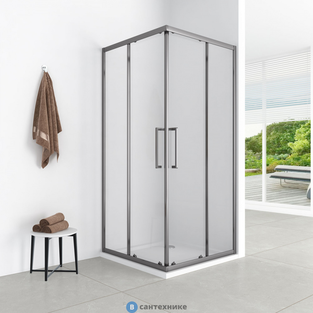 Душевое ограждение Loranto CS-AB01GG-100 100x100x190, профиль серый матовый, 6 мм прозрачное стекло