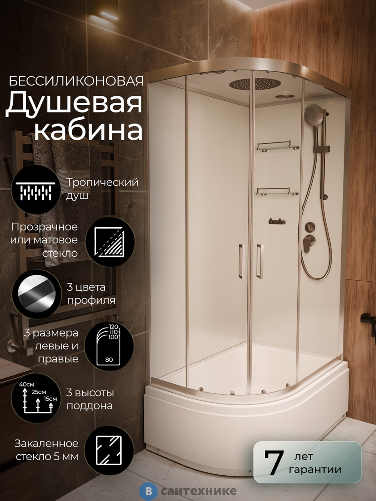 Душевая кабина Frank F412/2R Brilliant правосторонняя высокий поддон прозрачное стекло