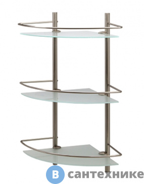 картинка Полка WasserKRAFT K-3733 стеклянная тройная угловая металл, покрытие "матовый хром", закаленное матовое стекло
