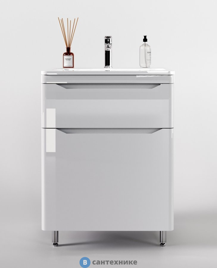 Тумба Style line напольная Марелла 60 (2 ящ.) Люкс антискрейтч белый глянец, PLUS (2000671590006)