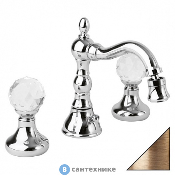 Смеситель Cezares ATLANTIS-BBS2-02-Sw для биде на три отверстия с донным клапаном, бронза, ручки Swarovski