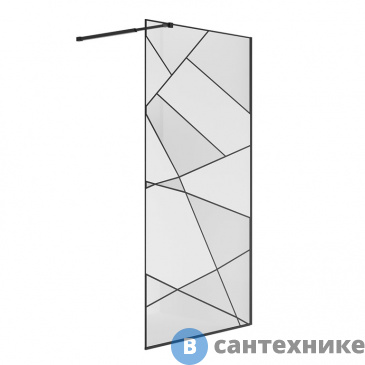 картинка Душевая перегородка Niagara NG-680-10 BLACK (100*195) черный матовый, стекло прозрачное с рисунком, 