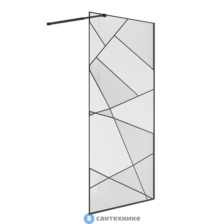 Душевая перегородка Niagara NG-680-10 BLACK (100*195) черный матовый, стекло прозрачное с рисунком, 