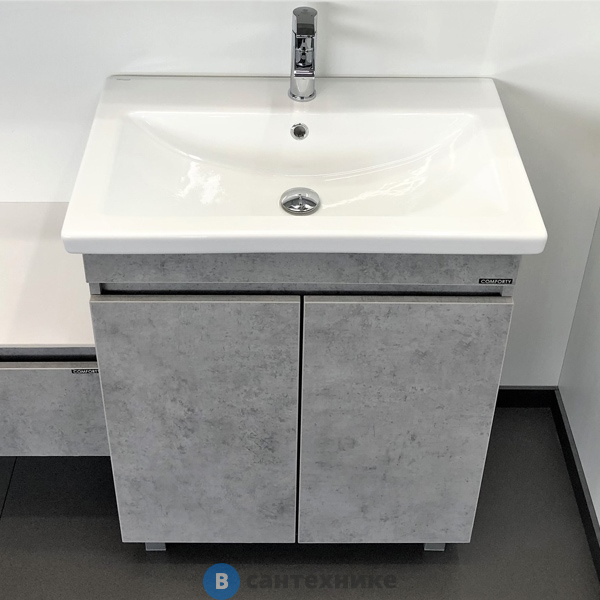 Тумба Comforty Осло-70НД бетон светлый с раковиной COMO 70