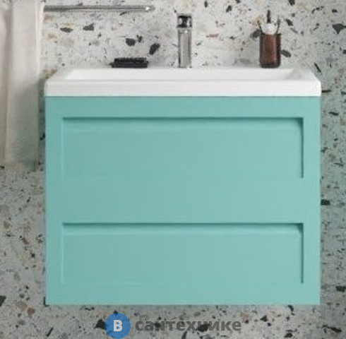Тумба под раковину Art & MAX PLATINO AM-Platino-580-2C-SO-MM подвесная с двумя выкатными ящиками, светло-зеленый матовый