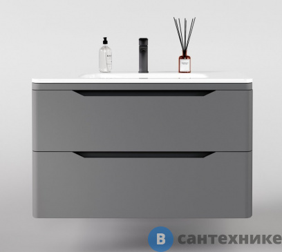 картинка Тумба под раковину Style line подвесная Марелла 90 (2 ящ.) Люкс антискрейтч серый, PLUS (2000672592009)