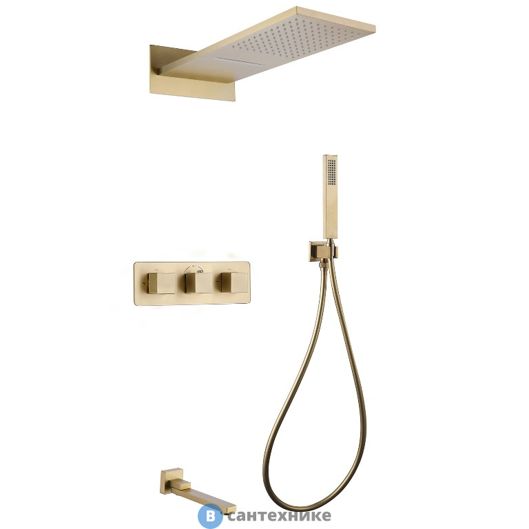 Душевая система ABBER Daheim AF8253G скрытого монтажа с изливом, термостат, золото матовое