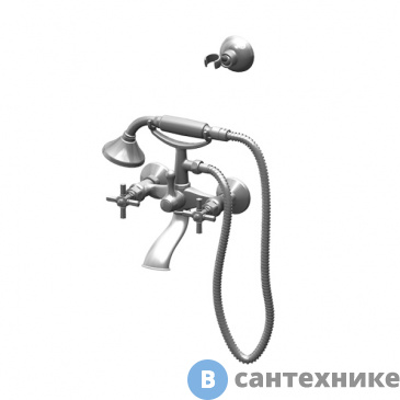 картинка Смеситель Gattoni TRD для ванны, с ручным душем и шлангом, ручки Paris, хром (TR501/18C0)