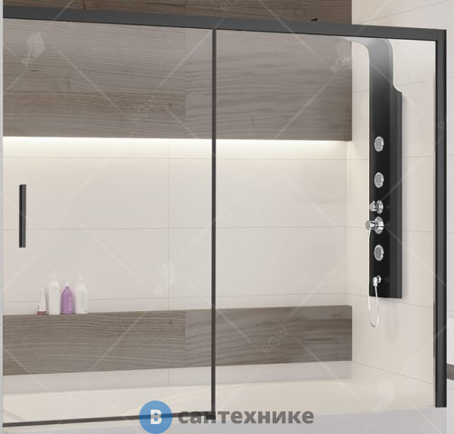 Шторка на ванну RGW SC-45-B 180*150 чёрный/прозрачное/6 мм (Easy) (34114518-14)