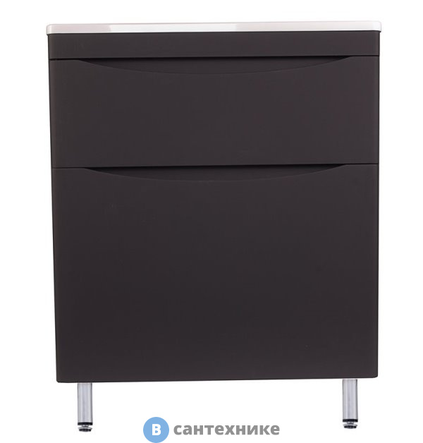 Тумба под раковину Style line Бергамо мини 70 (2 ящ.) Люкс антискрейтч чёрный, напольная PLUS (2000565415002)