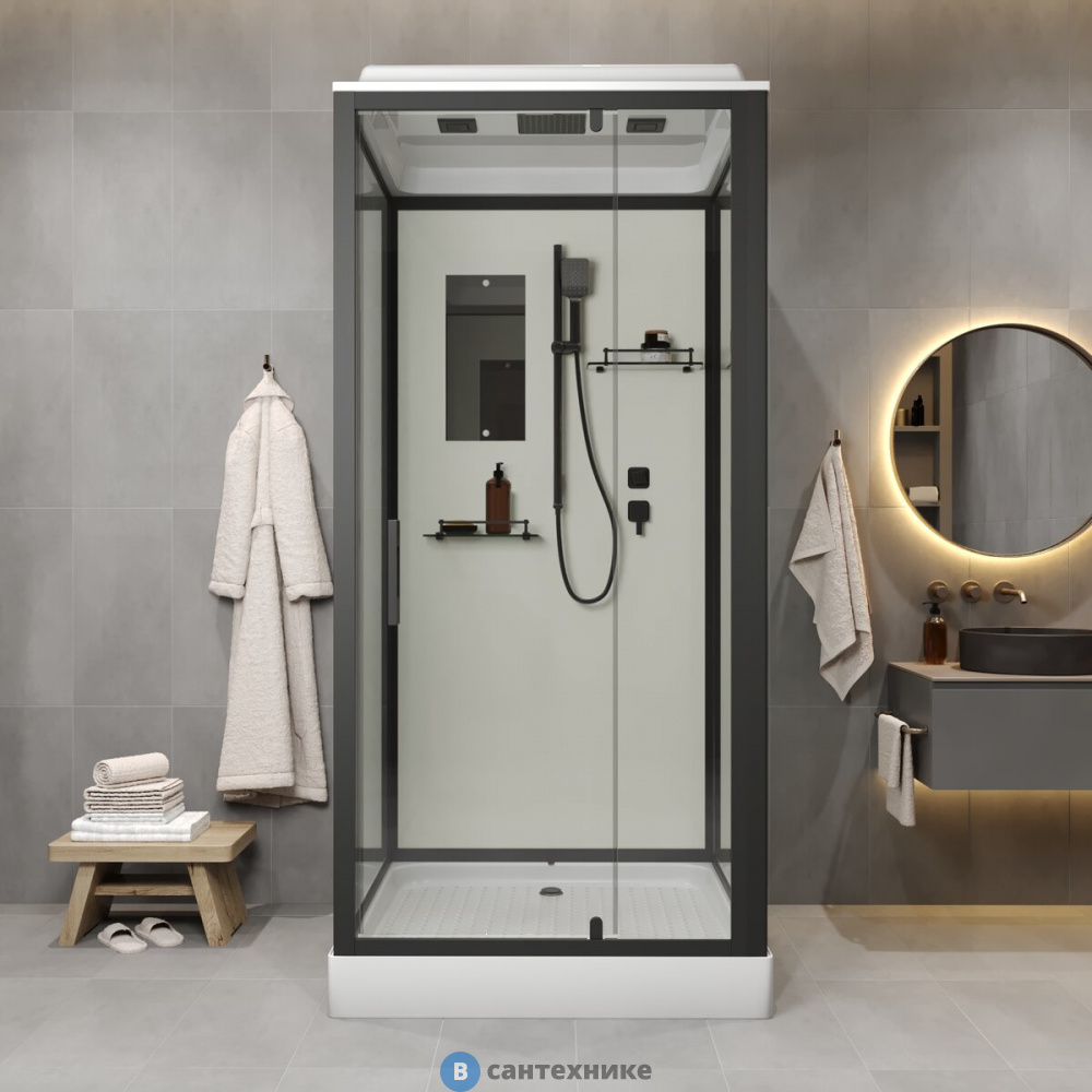 Душевая кабина Niagara Standart ST90/15Q/BL (90х90х215) квадрат, поддон 15 см, распашная, проф. черный