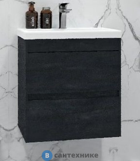 Тумба под раковину Art & MAX FAMILY-M Family-M-500-2C-SO-HC подвесная с двумя выкатными ящиками, Hard Coal, 500x350x550