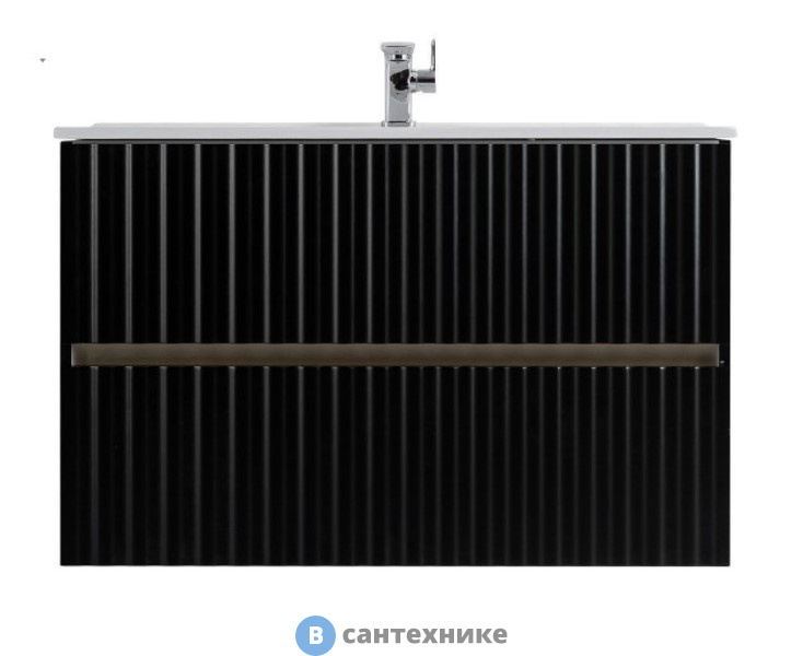 Тумба под раковину Art & MAX ELEGANT подвесная с двумя выкатными ящиками, с LED подсветкой ручек. Чёрный матовый, 870x469x550 AM-ELEGANT-900-2C-SO-NM-LED