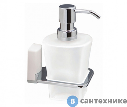 картинка Дозатор для жидкого мыла WasserKRAFT Leine K-5099 White стеклянный, 300 ml металл, хромоникелевое покрытие, матовое стекло, ABS - пластик