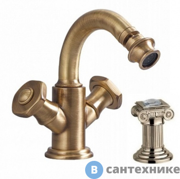 картинка Смеситель Cezares APHRODITE-BS2-02-Sw для биде с донным клапаном, бронза, ручки Swarovski