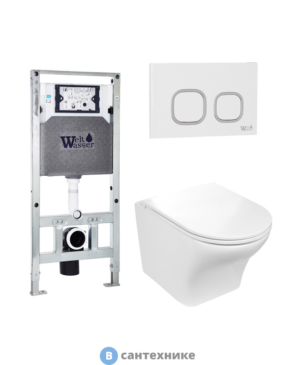 Унитаз с инсталляцией WELTWASSER и кнопкой смыва (AMBERG 506 ST + ODENBACH 004 GL-WT + AMBERG RD-WT)