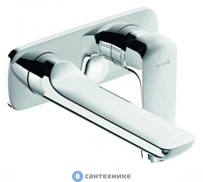 Однорычажный смеситель Kludi AMEO 412450575 для раковины, настенный монтаж на 2 отверстия, вынос 230 мм